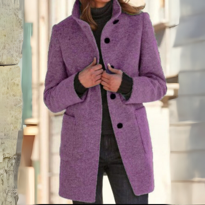 Damen Klassischer Wintermantel | Stehkragen Knopfdesign