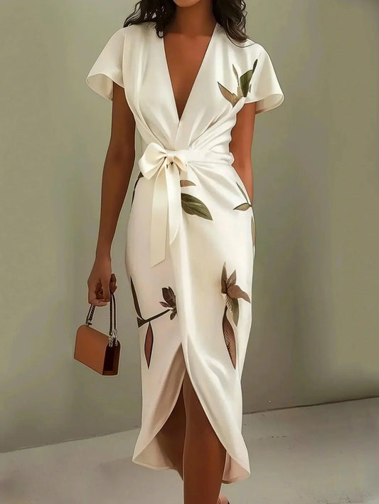 Damen Kleid | Wickel V-Ausschnitt Midi