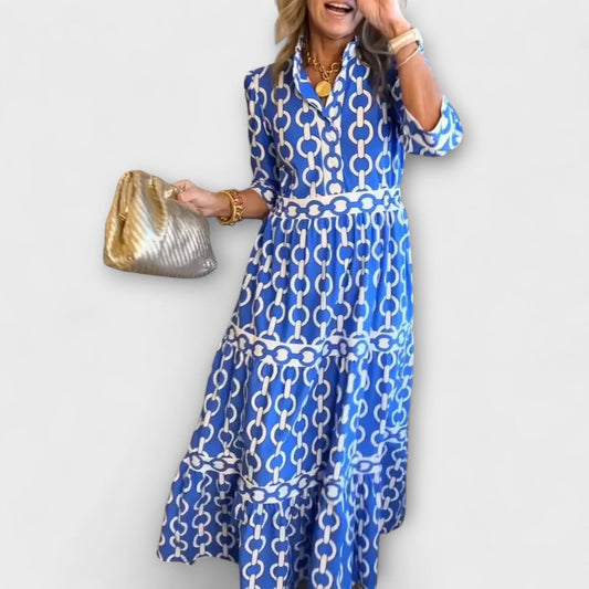 Damen Kleid | Kettenmuster 3/4-Ärmel Maxi