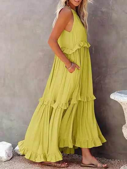 Damen Kleid | Halter Rüschen Maxi