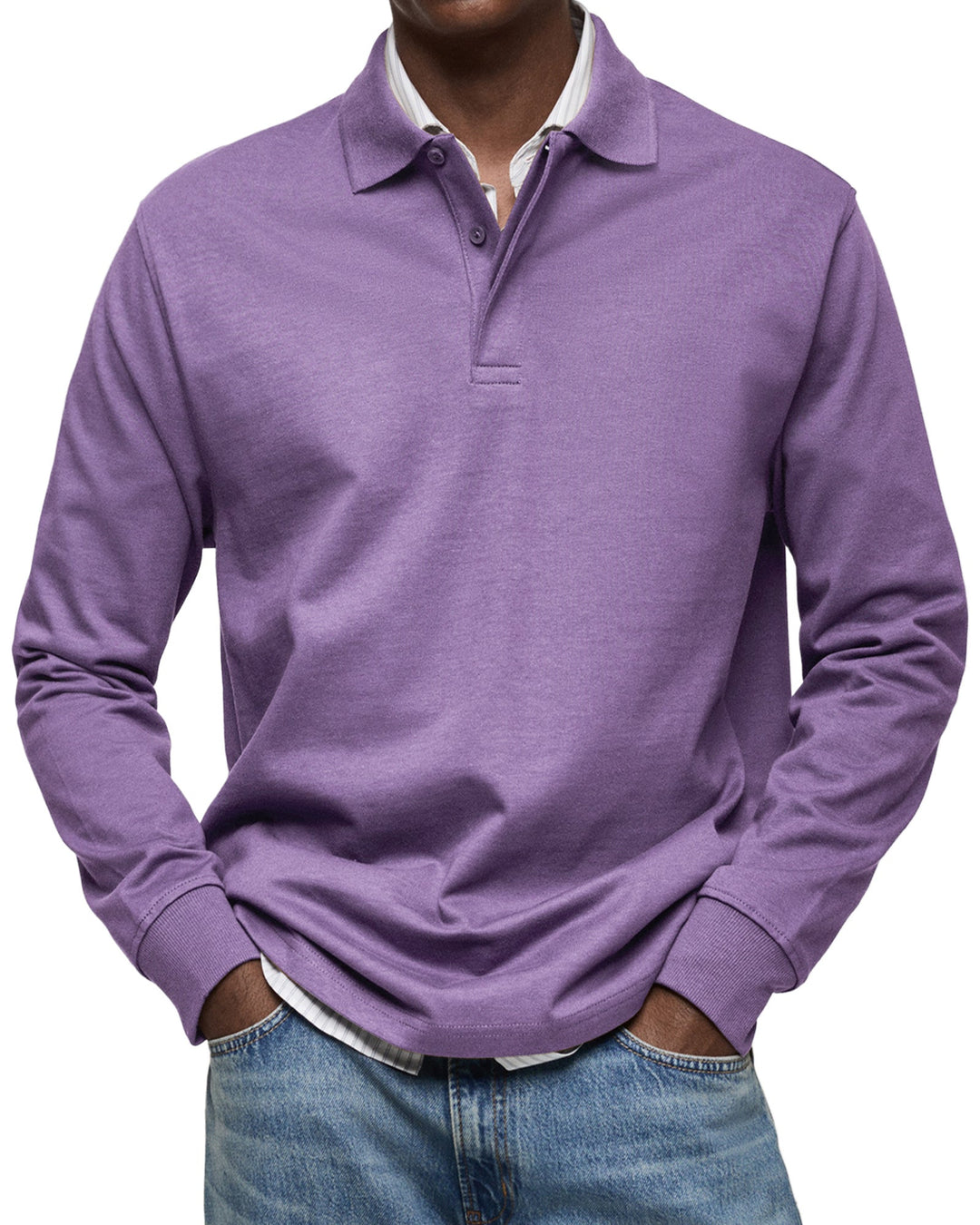 Herren Poloshirt | Langarm Knopfleiste Kragen