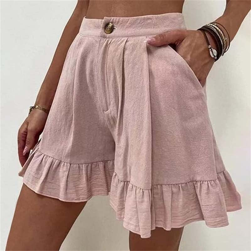 Damen Shorts | Volant-Saum mit Knopf