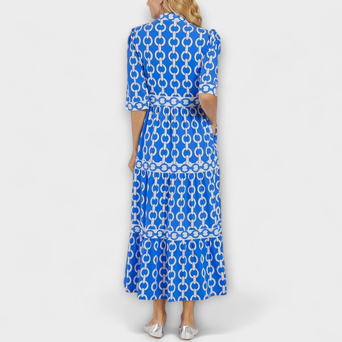Damen Kleid | Kettenmuster 3/4-Ärmel Maxi
