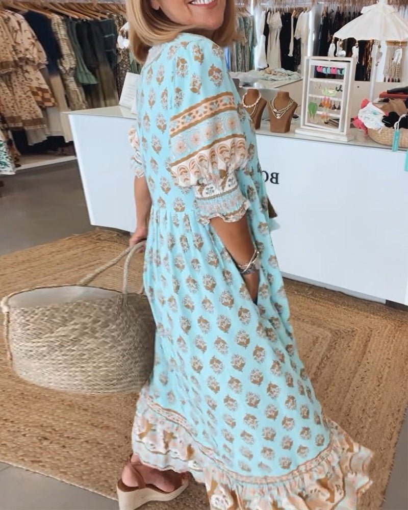Damen Kleid | Boho V-Ausschnitt Maxi