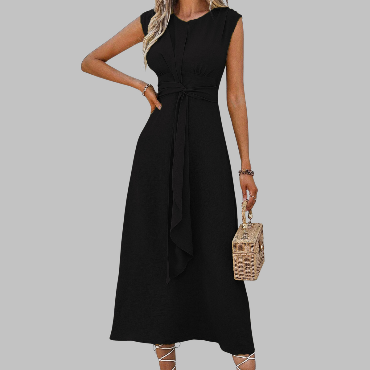 Damen Kleid | Rundhalsausschnitt Bindegürtel