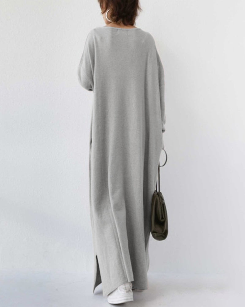 Damen Kleid | V-Ausschnitt Langarm Maxi