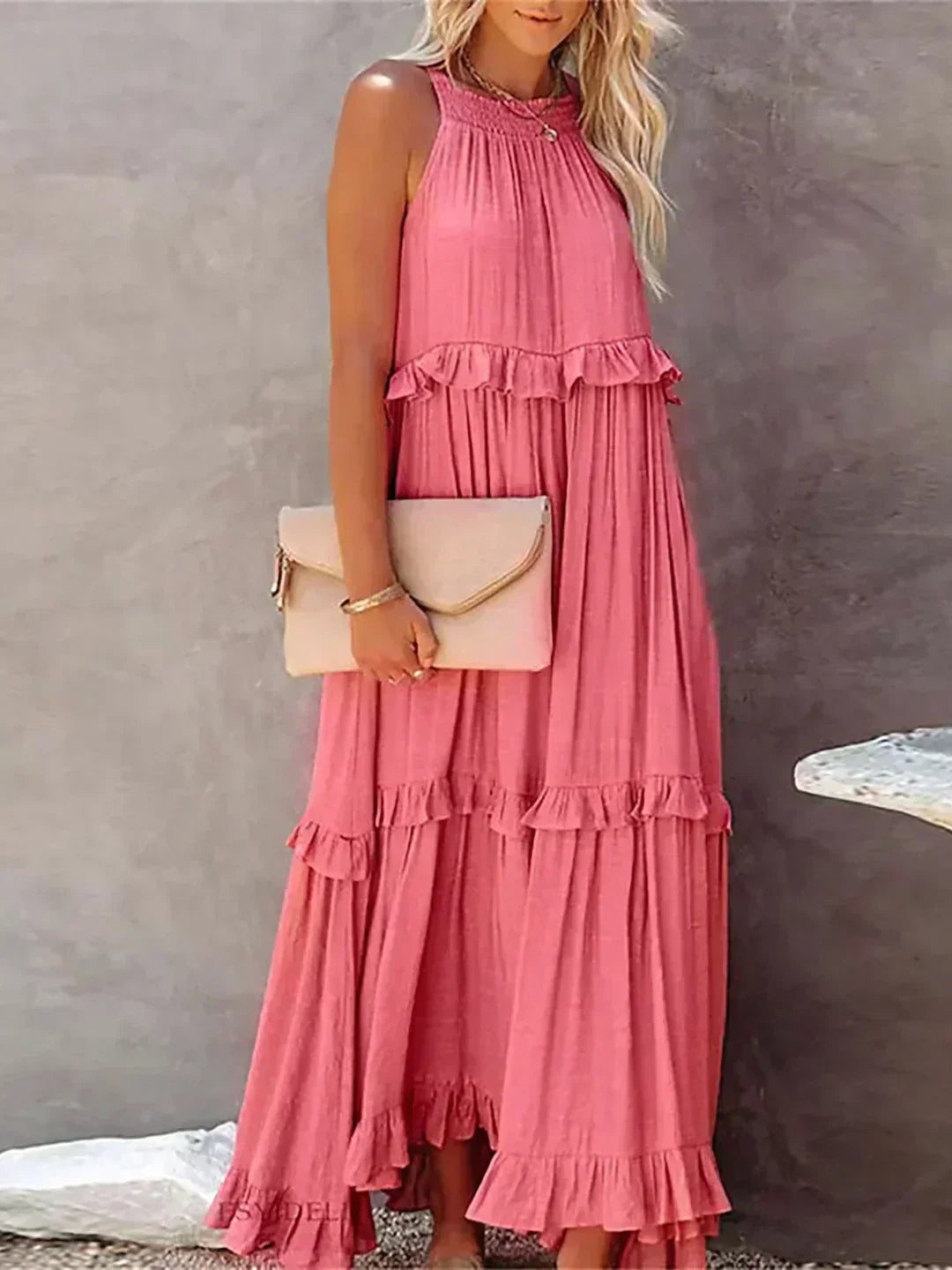 Damen Kleid | Halter Rüschen Maxi