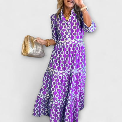 Damen Kleid | Kettenmuster 3/4-Ärmel Maxi