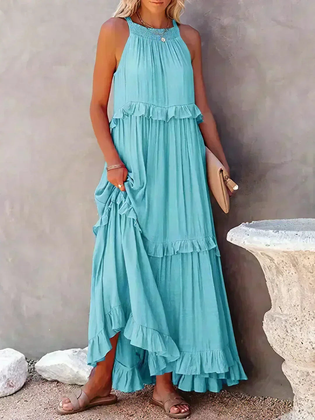 Damen Kleid | Halter Rüschen Maxi