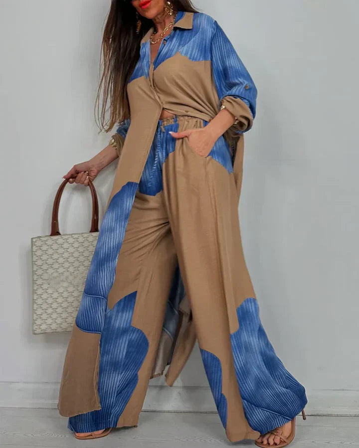 Damen Zweiteiler | Lange Bluse und Weite Hose
