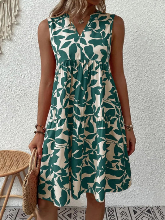 Damen Kleid | V-Ausschnitt Print Ärmellos