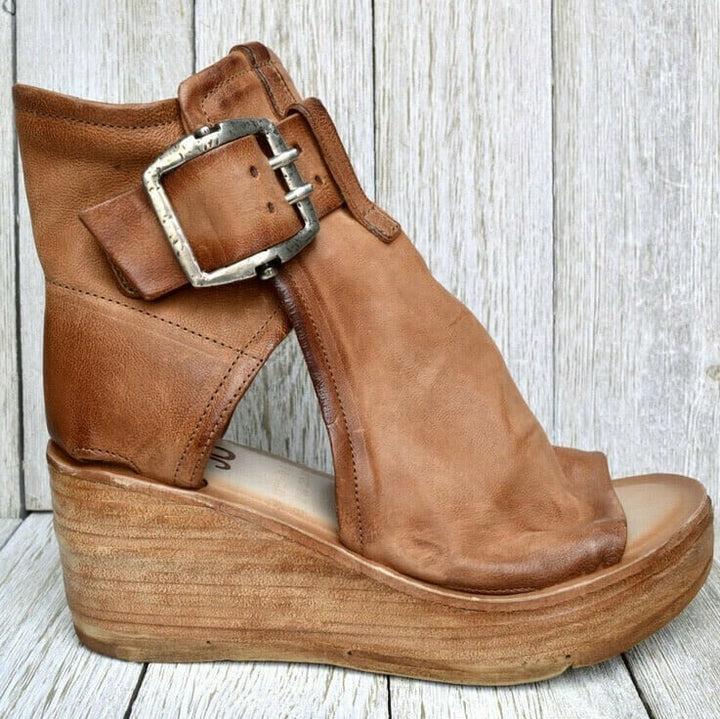 Damen Sandalen | Keilsohle Knöchelriemen Offen
