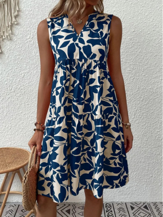 Damen Kleid | V-Ausschnitt Print Ärmellos
