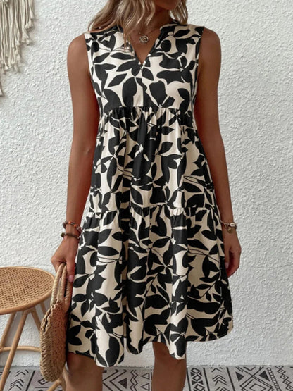 Damen Kleid | V-Ausschnitt Print Ärmellos