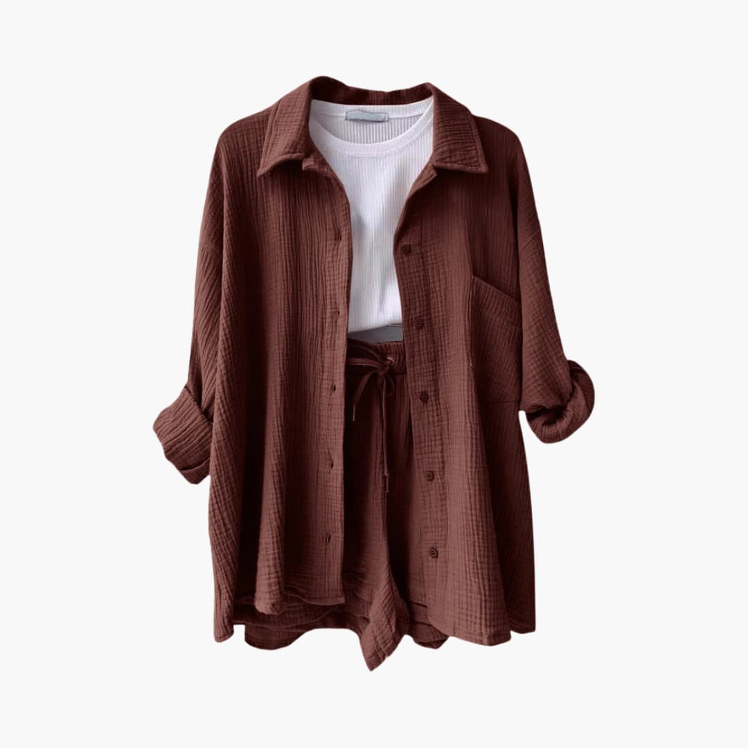 Damen-Dreiteiler | Bluse Top und Shorts