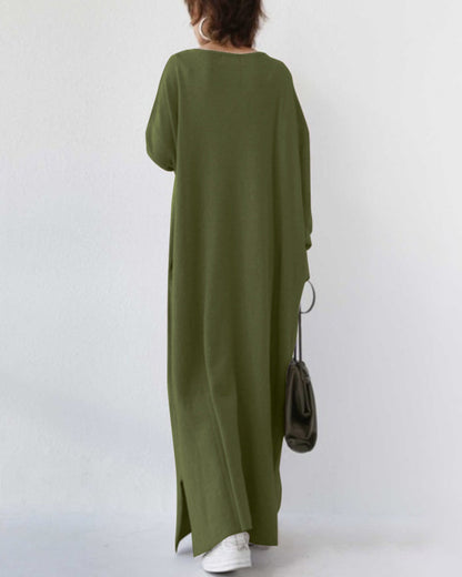 Damen Kleid | V-Ausschnitt Langarm Maxi