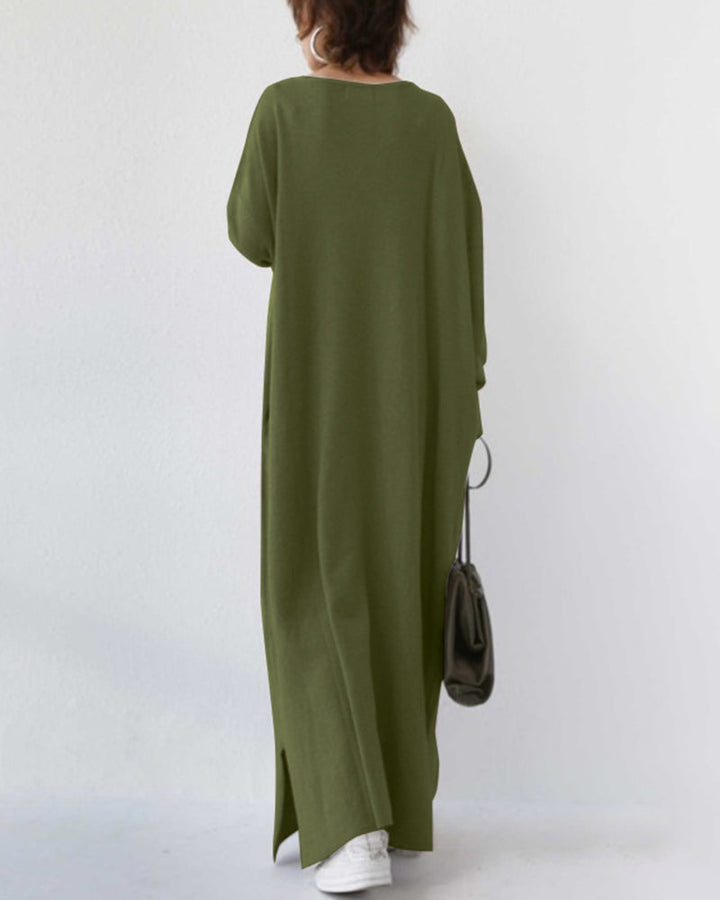 Damen Kleid | V-Ausschnitt Langarm Maxi