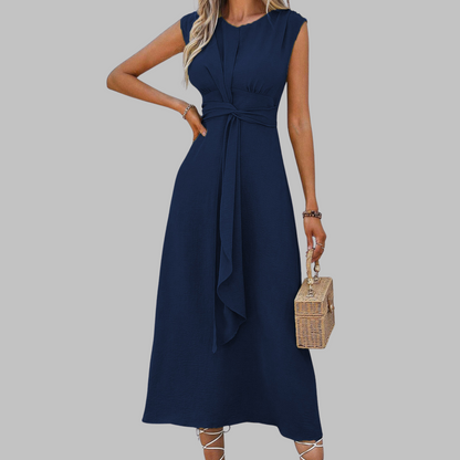 Damen Kleid | Rundhalsausschnitt Bindegürtel