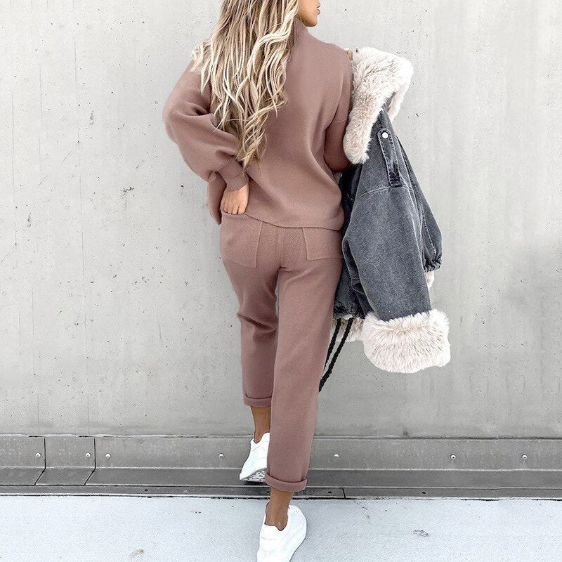 Pullover Damen Und Hosen Set | Lockere Passform Mit Rollkragen