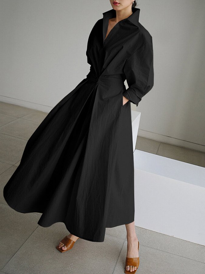 Damen Kleid | Kragen A-Linie Maxi