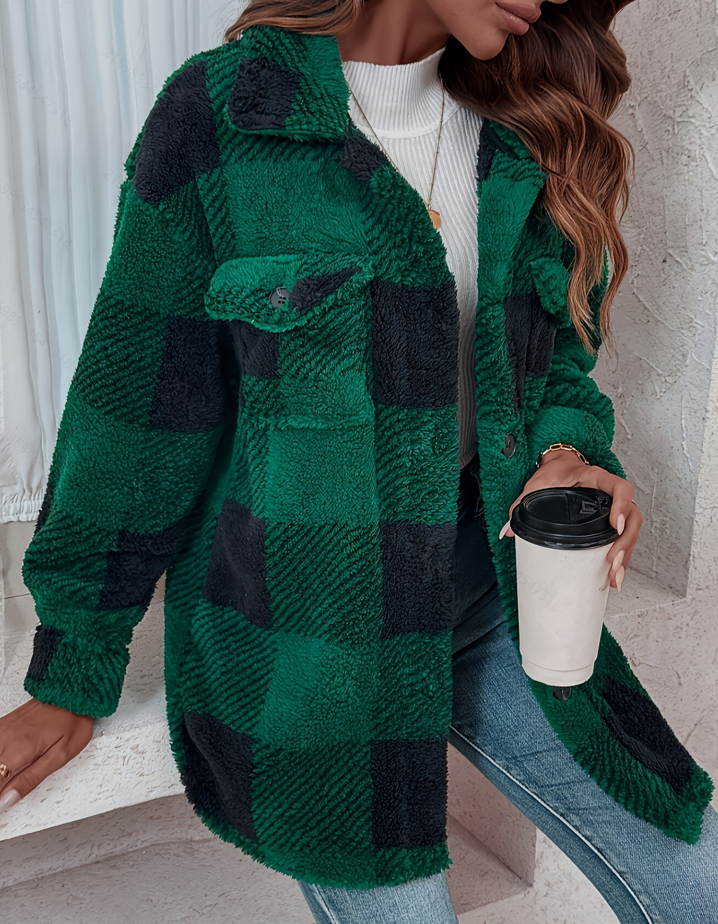 Damen Karierte Fleecejacke | Übergangsjacke Leicht