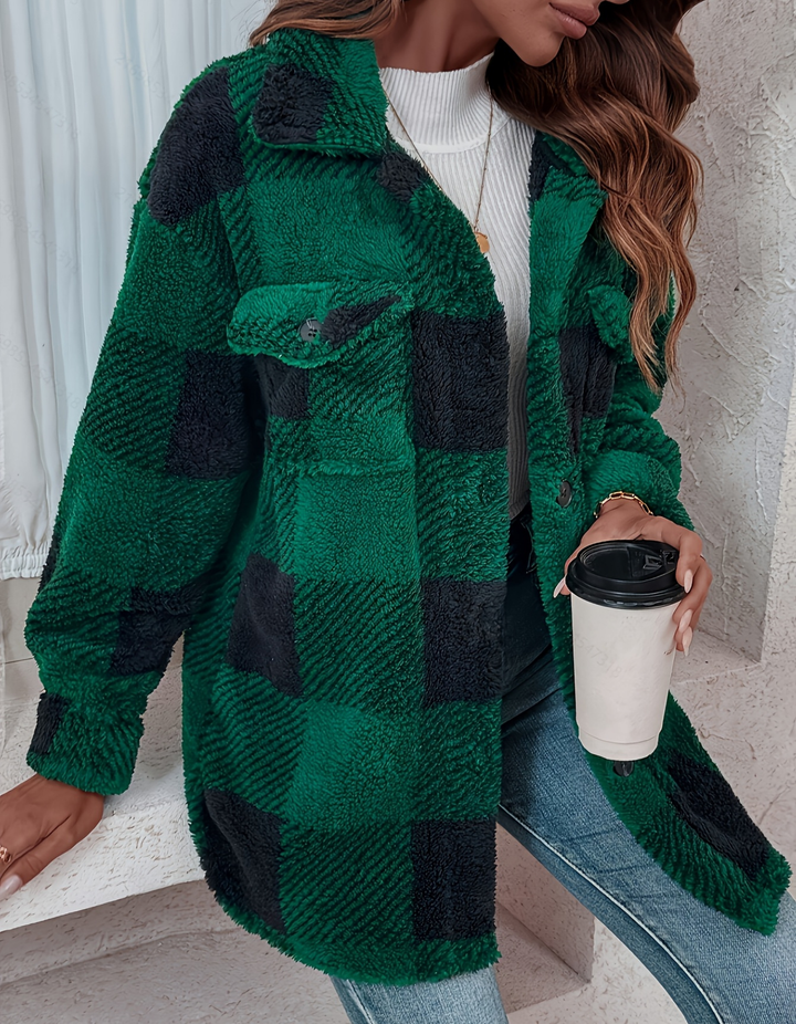 Damen Karierte Fleecejacke | Übergangsjacke Leicht