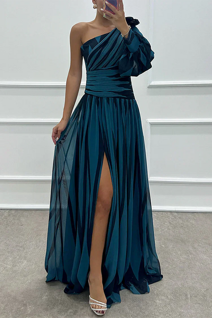 Damen Abendkleid | One-Shoulder Streifen Maxi