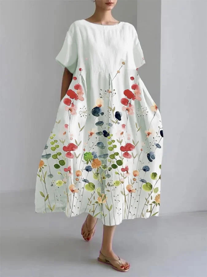 Damen Kleid | Blumenmuster Kurzarm Locker