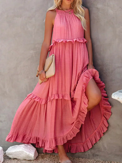 Damen Kleid | Halter Rüschen Maxi