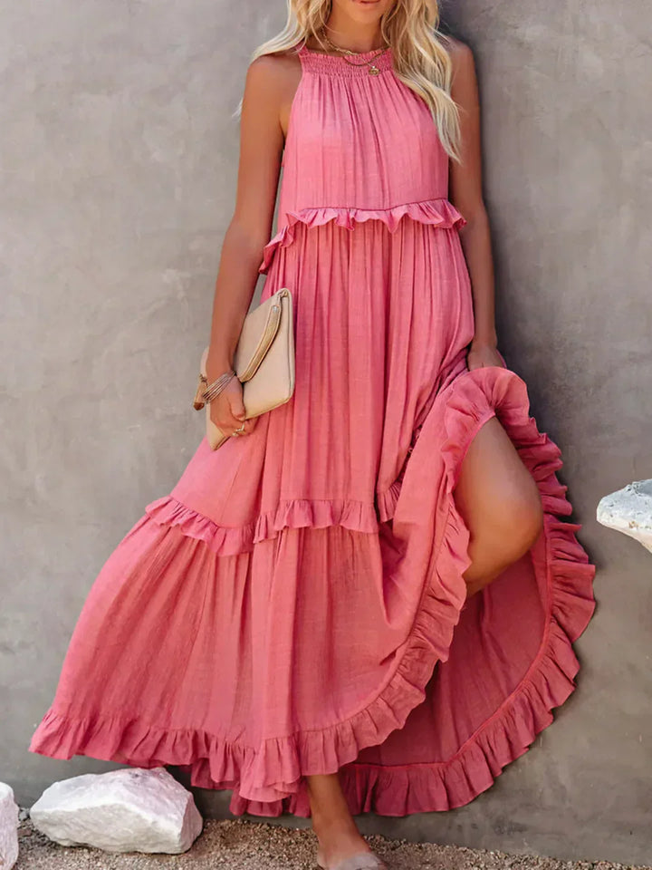Damen Kleid | Halter Rüschen Maxi