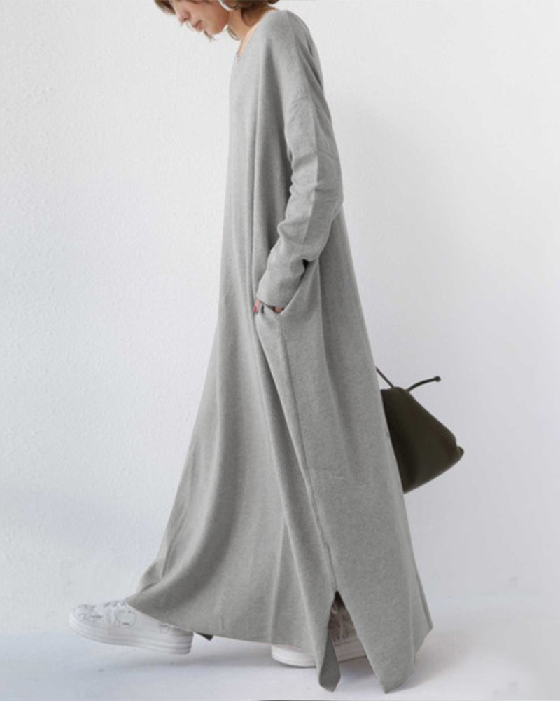 Damen Kleid | V-Ausschnitt Langarm Maxi