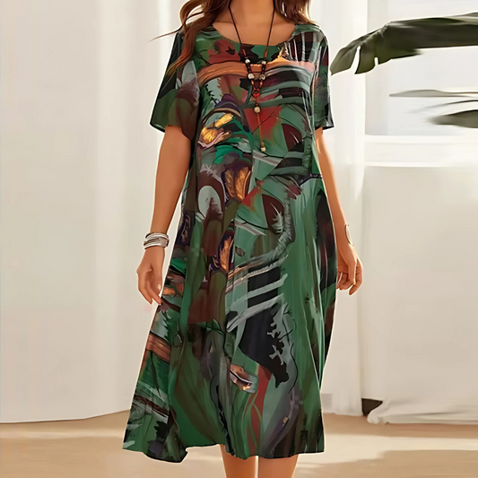 Damen Kleid | Print Kurzarm Midi