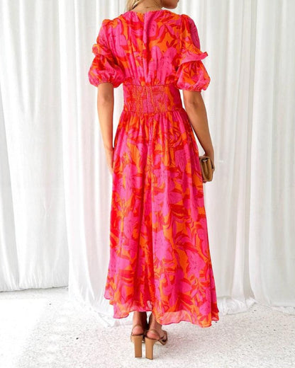 Damen Kleid | V-Ausschnitt Blumenmuster Maxi
