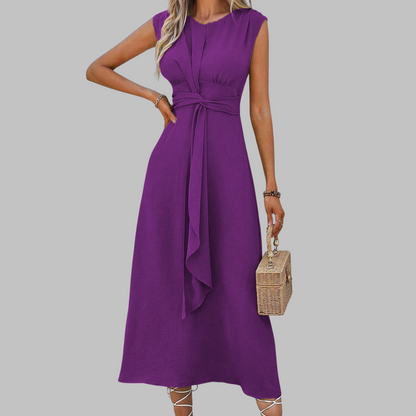Damen Kleid | Rundhalsausschnitt Bindegürtel