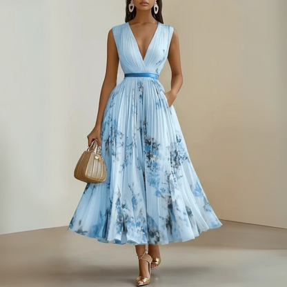 Damen Kleid | Plissee V-Ausschnitt Maxi