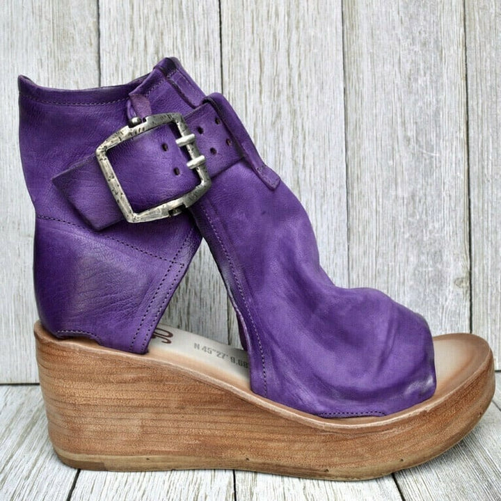 Damen Sandalen | Keilsohle Knöchelriemen Offen
