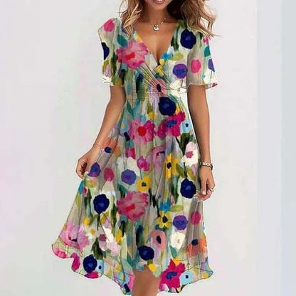Damen Kleid | Wickel Print Sommer Midi