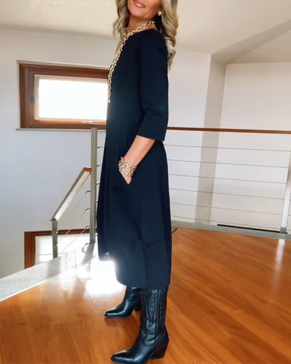 Damen Kleid | Rundhals Langarm Midi