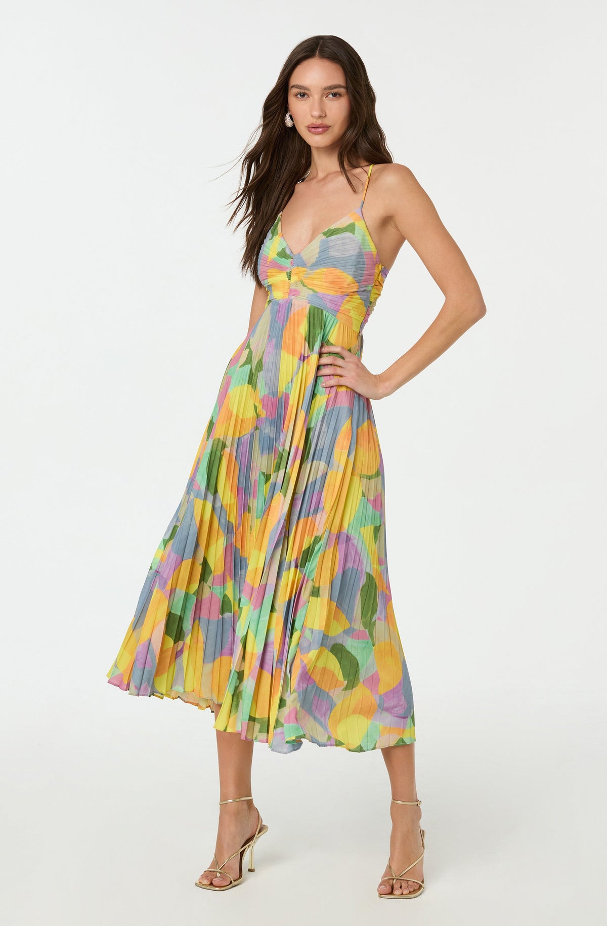 Damen Kleid | V-Ausschnitt Plissee Midi