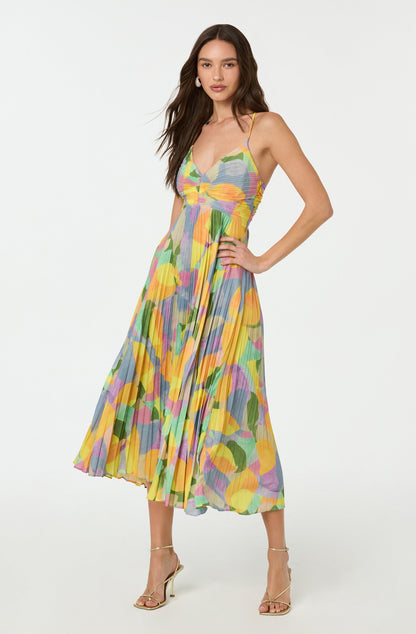 Damen Kleid | V-Ausschnitt Plissee Midi