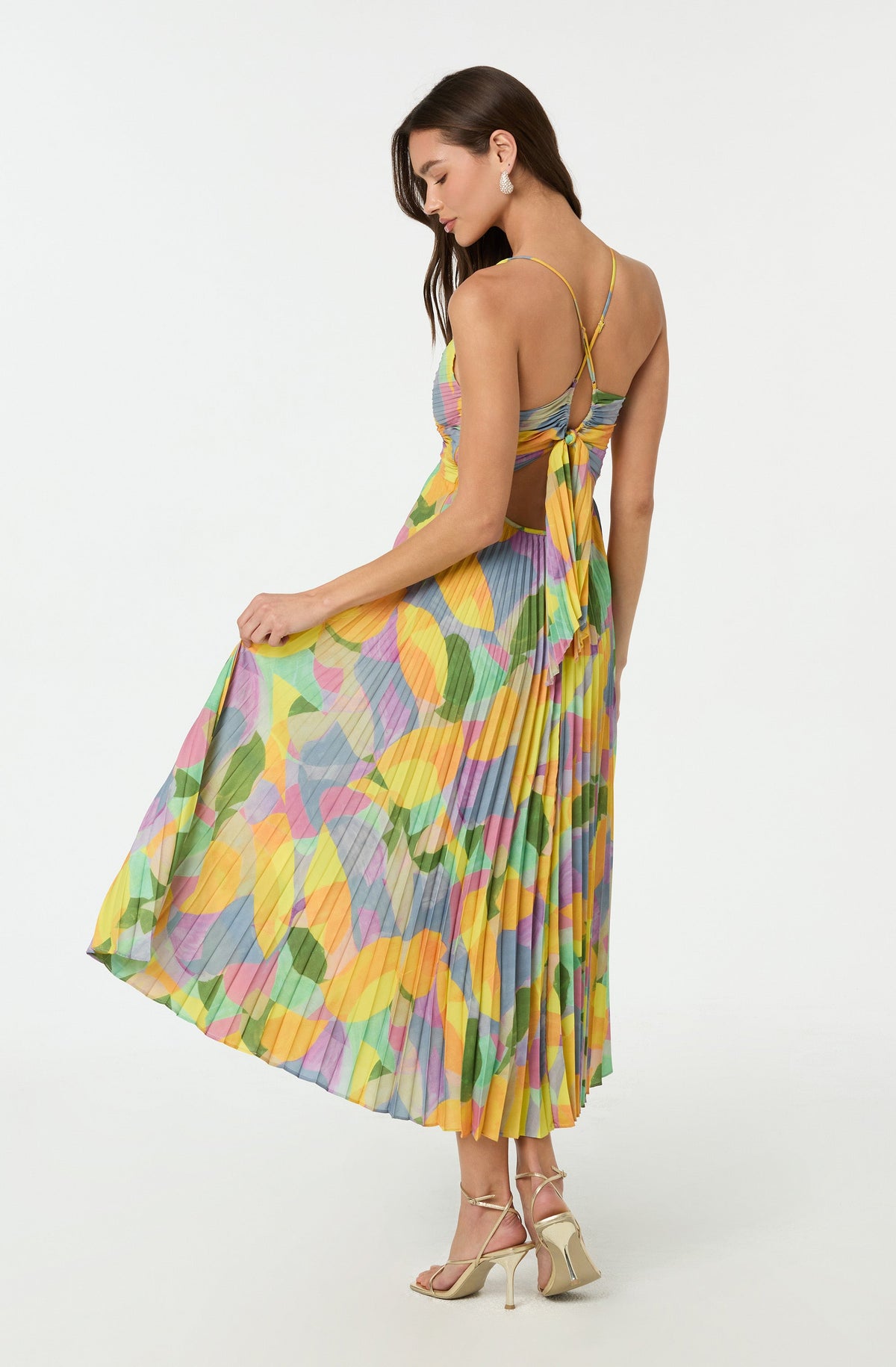 Damen Kleid | V-Ausschnitt Plissee Midi