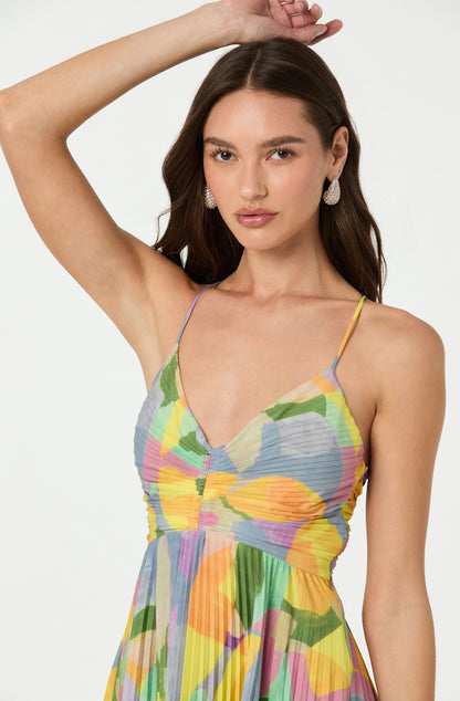 Damen Kleid | V-Ausschnitt Plissee Midi