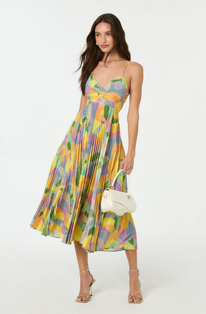 Damen Kleid | V-Ausschnitt Plissee Midi
