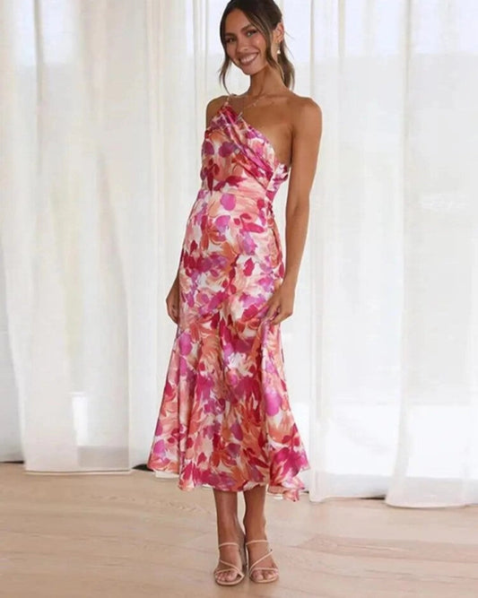 Damen Kleid | Asymmetrisch Floral Midi