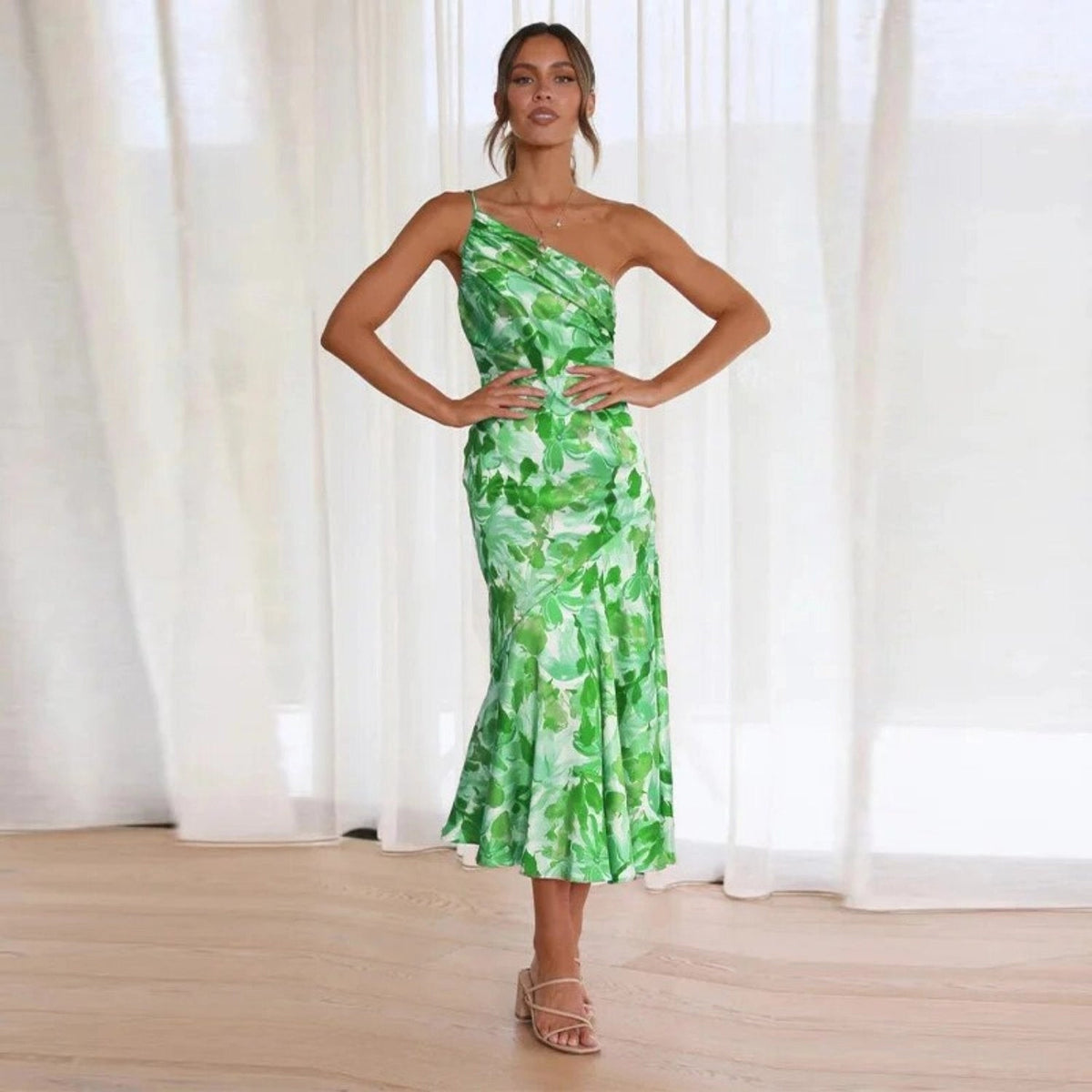 Damen Kleid | Asymmetrisch Floral Midi