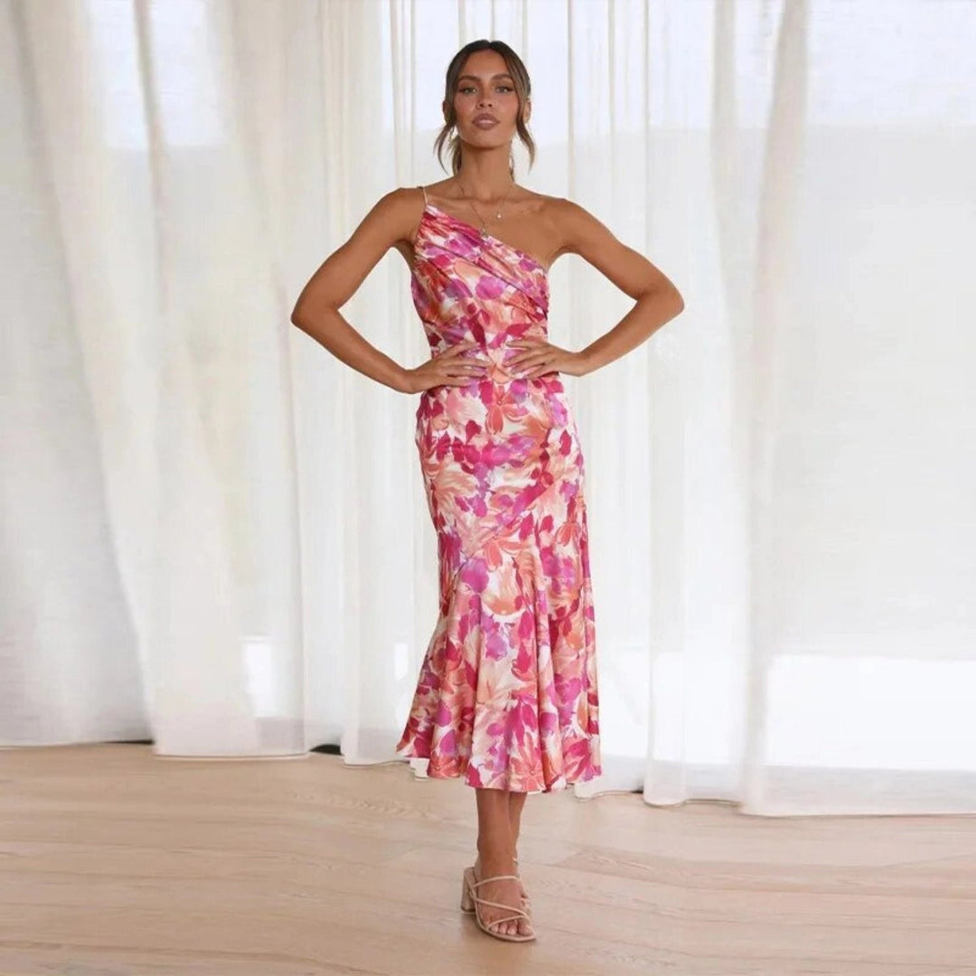 Damen Kleid | Asymmetrisch Floral Midi