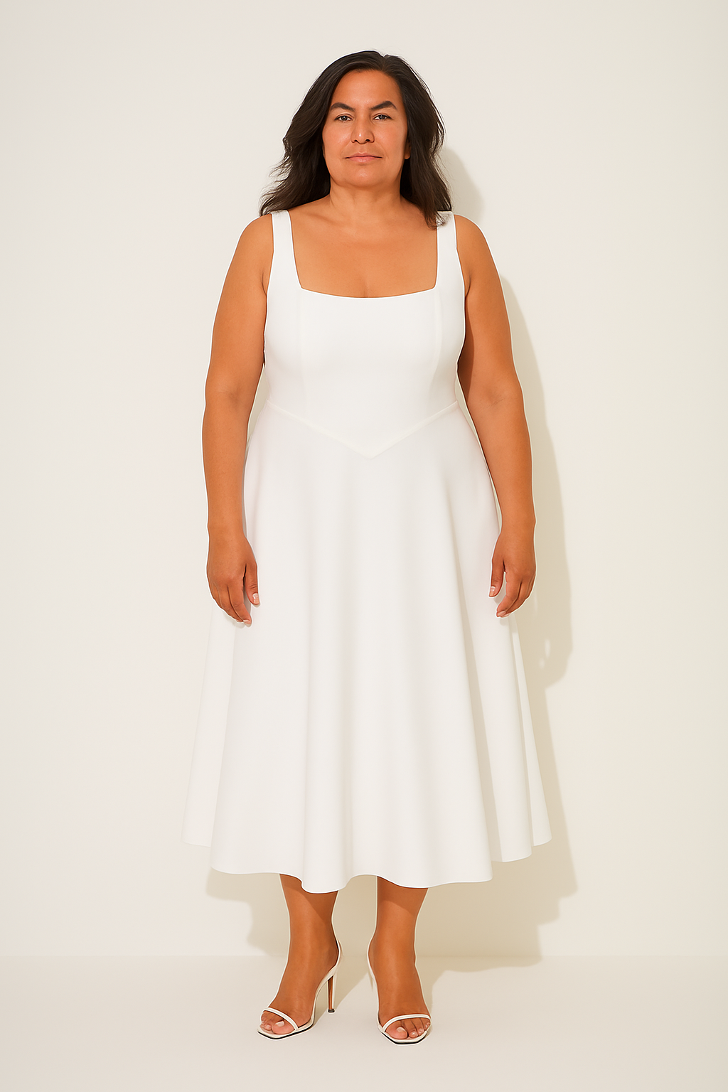 Damen Kleid | Karree-Ausschnitt A-Linie Midi