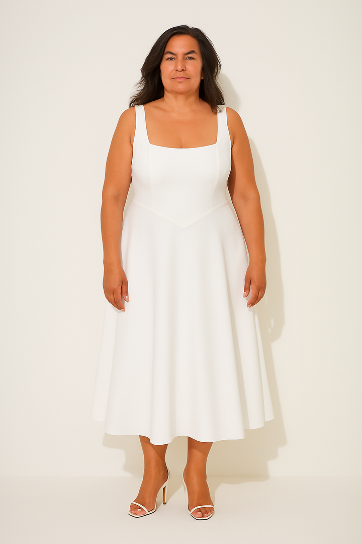 Damen Kleid | Karree-Ausschnitt A-Linie Midi