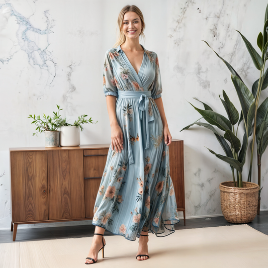 Damen Kleid | Blumen Wickel Midi