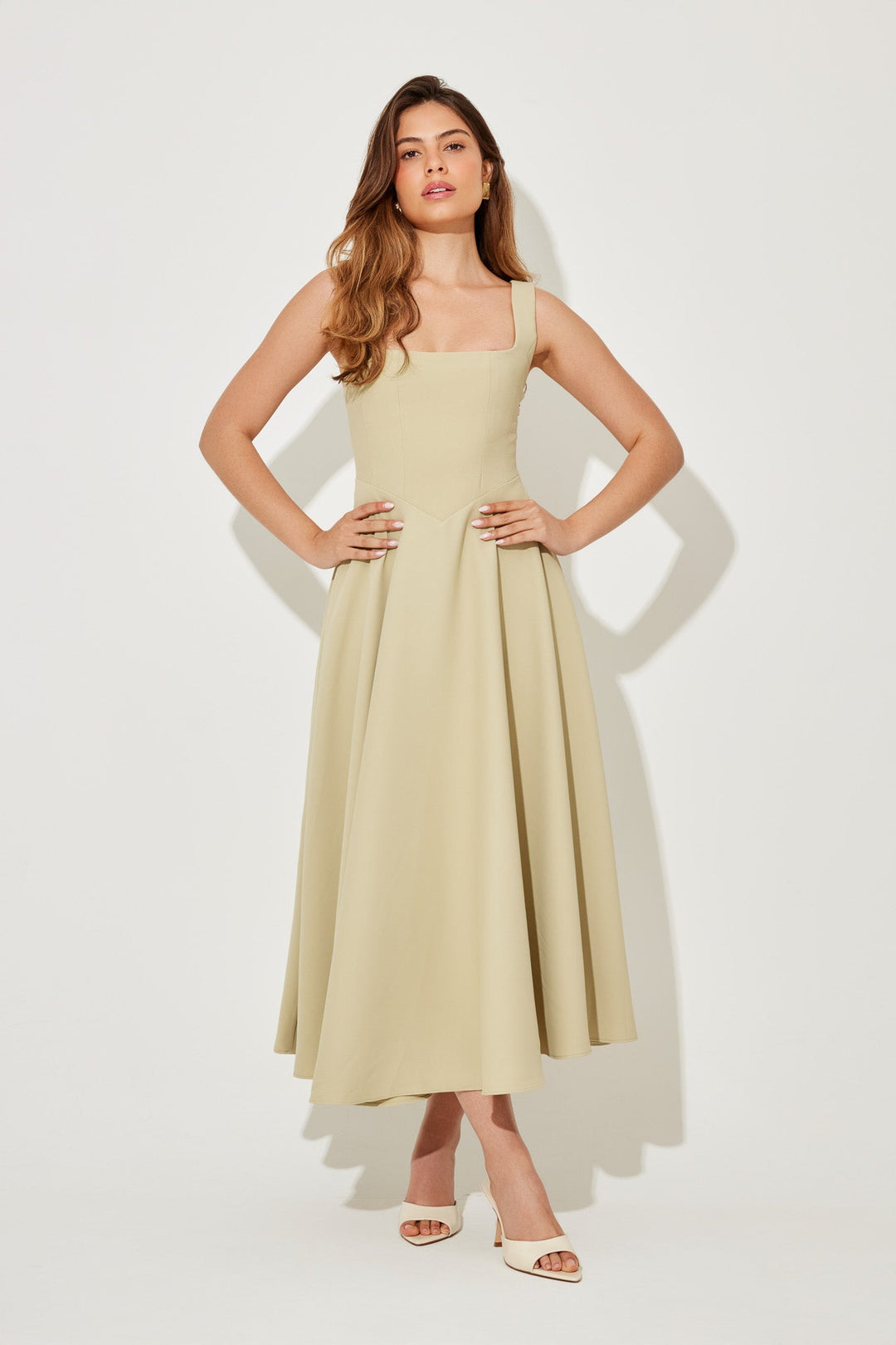 Damen Kleid | Karree-Ausschnitt A-Linie Midi